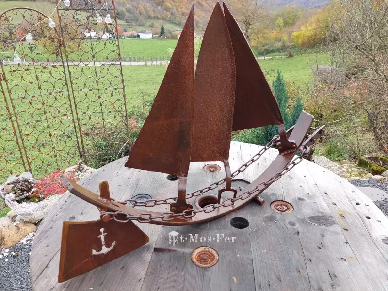 bateau artistique Sculpture fer acier rouillé dérotion 