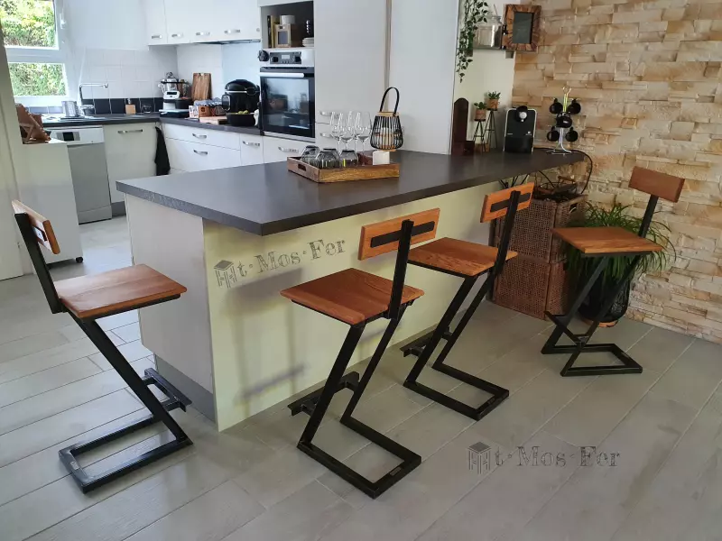 Tabouret De Bar Industriel – Bois Et Métal – Fait Main Sur Mesure – H 76 Cm